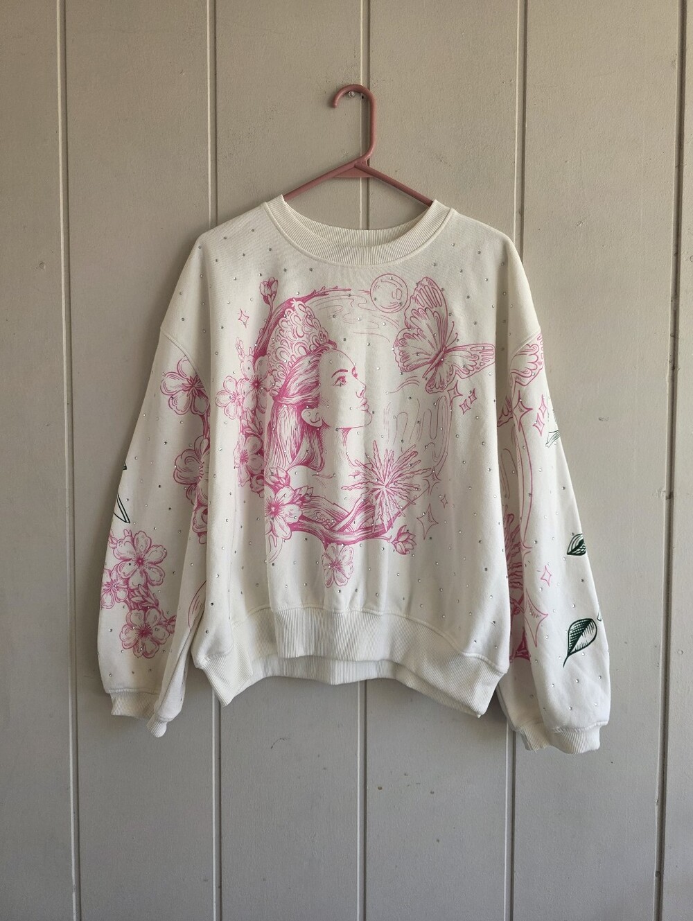 Wicked Katie Kime Bling Pullover Good/Bad Graphic Sweatshirt Cream Size Medium